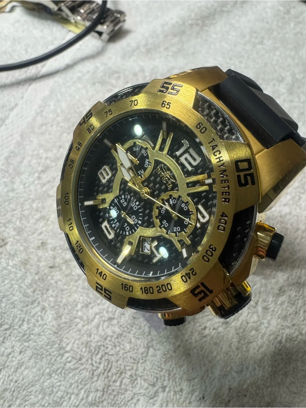#153 Invicta Gold and Black Men's Chronograph Tachymeter Watch
